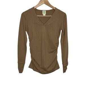 Title Nine Womens Long Sleeve Sweater Small Tan Ruched Sides Pullover Outdoor